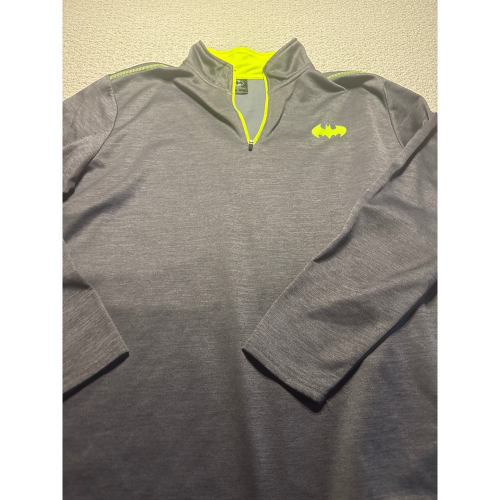 Batman DC Comics Quarter Zip Pullover Charcoal Grey Lime Green Size 2XL Mens Gym